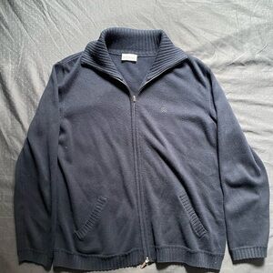 Women's Navy Zip-Front Shawl Collar Sweater Cardigan